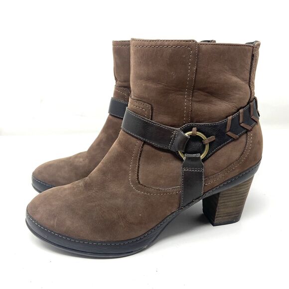 Clarks Shoes - Clarks Brown Leather Harness Heel Ankle Boots